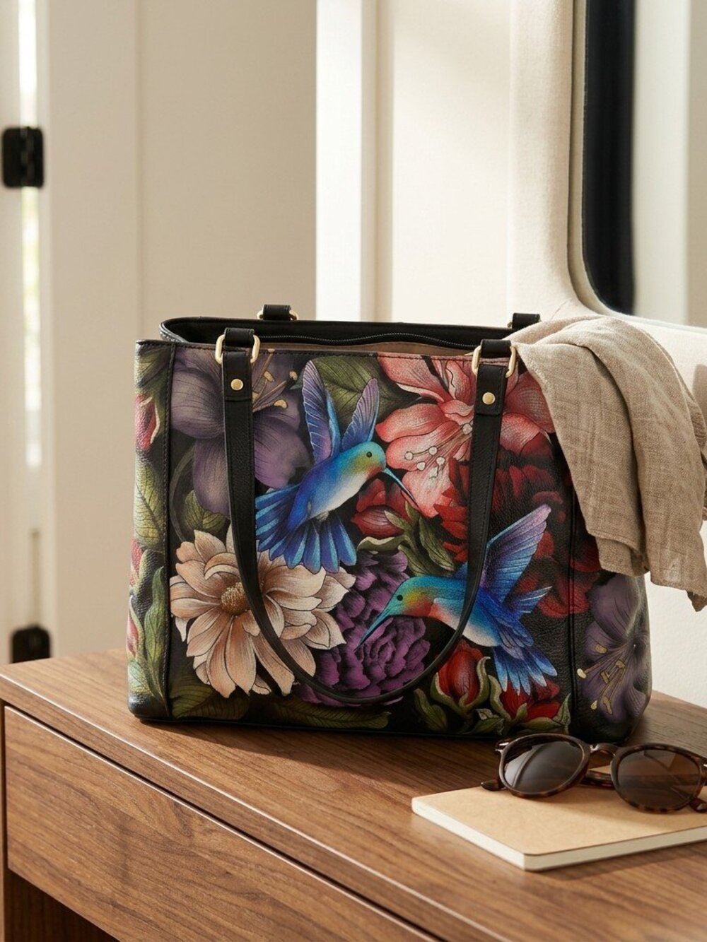 Anuschka Hummingbird Garden Painted Tote